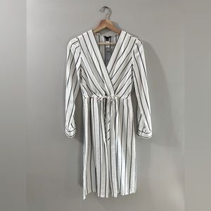 Ann Taylor White and Navy striped dress. Drawstring to tighten waist. NWT
